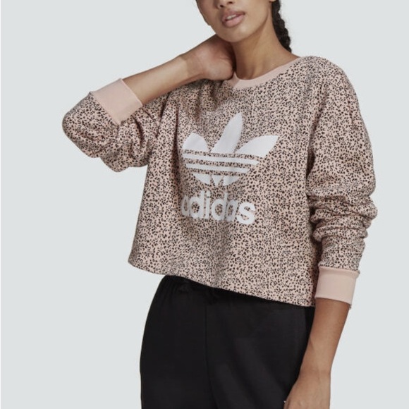 adidas Tops - Pink Cropped Long Sleeve Sweatshirt with Relaxed Fit